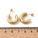 Stainless Steel Two-layer C-shaped Smooth Shiny Hoop Shape Textured Surface Stud Earrings Gold 0.69 in E118 product image 5
