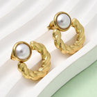 Stainless Steel Pearl Plastic Twist Polished Shiny Round Rope Stud Earrings White Gold 0.85 in E119 product image 1