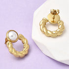 Stainless Steel Pearl Plastic Twist Polished Shiny Round Rope Stud Earrings White Gold 0.85 in E119 product image 2