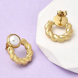 Stainless Steel Pearl Plastic Twist Polished Shiny Round Rope Stud Earrings White Gold 0.85 in E119 product image 2