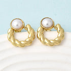 Stainless Steel Pearl Plastic Twist Polished Shiny Round Rope Stud Earrings White Gold 0.85 in E119 product image 3