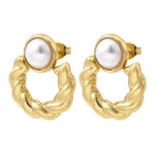Stainless Steel Pearl Plastic Twist Polished Shiny Round Rope Stud Earrings White Gold 0.85 in E119 product image 4