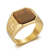Stainless Steel Tiger Eye Square Agate Size 8-12 Octagonal Ring Black Silver Gold R90