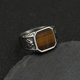 Stainless Steel Tiger Eye Square Agate Size 8-12 Octagonal Ring Black Silver Gold R90