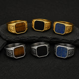 Stainless Steel Tiger Eye Square Agate Size 8-12 Octagonal Ring Black Silver Gold R90 product image 1