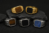 Stainless Steel Tiger Eye Square Agate Size 8-12 Octagonal Ring Black Silver Gold R90 product image 2