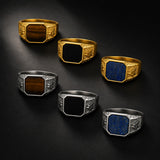 Stainless Steel Tiger Eye Square Agate Size 8-12 Octagonal Ring Black Silver Gold R90 product image 3