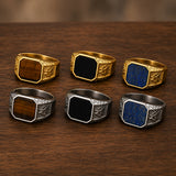 Stainless Steel Tiger Eye Square Agate Size 8-12 Octagonal Ring Black Silver Gold R90 product image 4