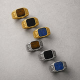 Stainless Steel Tiger Eye Square Agate Size 8-12 Octagonal Ring Black Silver Gold R90 product image 5