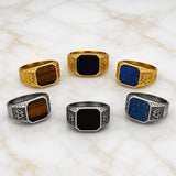 Stainless Steel Tiger Eye Square Agate Size 8-12 Octagonal Ring Black Silver Gold R90 product image 6