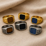 Stainless Steel Tiger Eye Square Agate Size 8-12 Octagonal Ring Black Silver Gold R90 product image 7