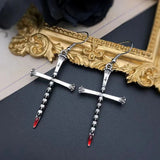 Drop Cross Religious Halloween Polished Skull Dangle Earrings Antique Silver 2.76 in E120 product image 2