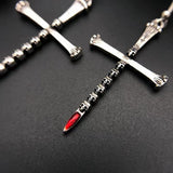 Drop Cross Religious Halloween Polished Skull Dangle Earrings Antique Silver 2.76 in E120 product image 4