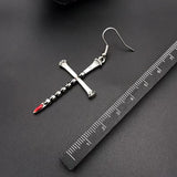 Drop Cross Religious Halloween Polished Skull Dangle Earrings Antique Silver 2.76 in E120 product image 5