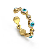 Cubic Zirconia Flat Round Evil Eye Micro Pave Polished Adjustable Cuff Ring Gold Red R91