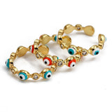 Cubic Zirconia Flat Round Evil Eye Micro Pave Polished Adjustable Cuff Ring Gold Red R91 product image 1