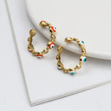 Cubic Zirconia Flat Round Evil Eye Micro Pave Polished Adjustable Cuff Ring Gold Red R91 product image 2