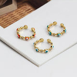 Cubic Zirconia Flat Round Evil Eye Micro Pave Polished Adjustable Cuff Ring Gold Red R91 product image 3