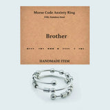Stainless Steel Rotating Fidget Spinner Calming Worry Smooth Round Toggle Clasp Adjustable Cuff Ring Silver Brown R92
