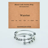 Stainless Steel Rotating Fidget Spinner Calming Worry Smooth Round Toggle Clasp Adjustable Cuff Ring Silver Brown R92