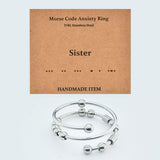 Stainless Steel Rotating Fidget Spinner Calming Worry Smooth Round Toggle Clasp Adjustable Cuff Ring Silver Brown R92