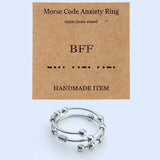 Stainless Steel Rotating Fidget Spinner Calming Worry Smooth Round Toggle Clasp Adjustable Cuff Ring Silver Brown R92