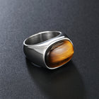 Stainless Steel Tiger Eye Oval Size 7-11 Mens Smooth Polished Ring Silver Gold R93