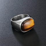 Stainless Steel Tiger Eye Oval Size 7-11 Mens Smooth Polished Ring Silver Gold R93