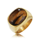 Stainless Steel Tiger Eye Oval Size 7-11 Mens Smooth Polished Ring Silver Gold R93