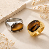 Stainless Steel Tiger Eye Oval Size 7-11 Mens Smooth Polished Ring Silver Gold R93 product image 2