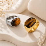 Stainless Steel Tiger Eye Oval Size 7-11 Mens Smooth Polished Ring Silver Gold R93 product image 3