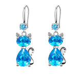 Drop Rhinestone Cat Crystal Aquamarine Rose Smooth Polished Teardrop Dangle Earrings Silver 1.42 in E121