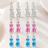 Drop Rhinestone Cat Crystal Aquamarine Rose Smooth Polished Teardrop Dangle Earrings Silver 1.42 in E121 product image 1