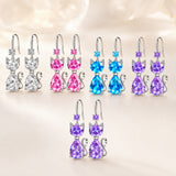 Drop Rhinestone Cat Crystal Aquamarine Rose Smooth Polished Teardrop Dangle Earrings Silver 1.42 in E121 product image 2