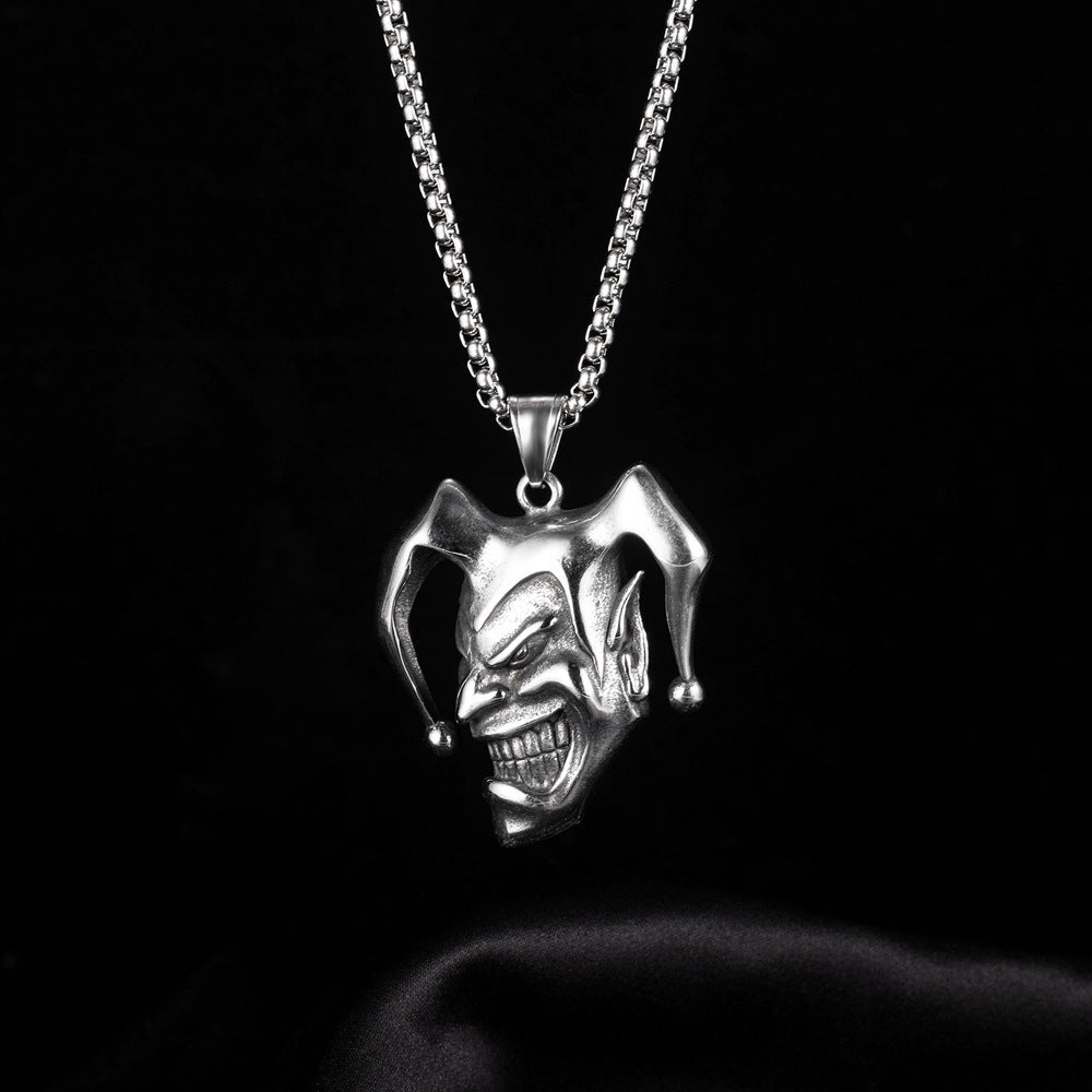 Stainless Steel Human Clown Mens Polished Glossy Pendant Necklace Antique Silver 23.62 in N77 product image 1