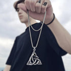 Stainless Steel Triangle Viking Mens Polished Knot Pendant Necklace Antique Silver 23.62 in N79 product image 1