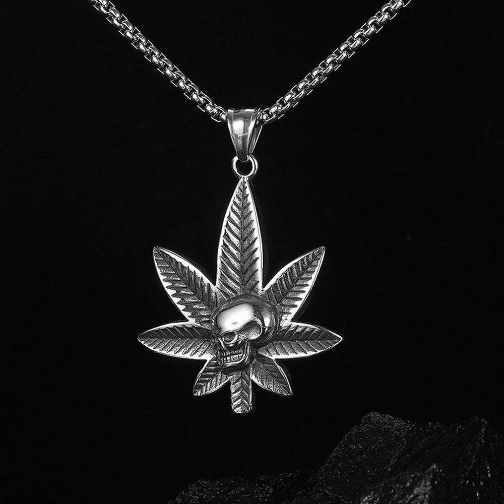 Stainless Steel Leaf Skull Mens Polished Pendant Necklace Antique Silver 23.62 in N82 product image 1