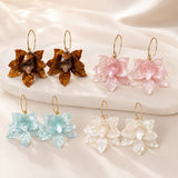 Acrylic Flower Peru Iron Smooth Glossy Dangle Stud Earrings Green White Gold 2.68 in E122 product image 1