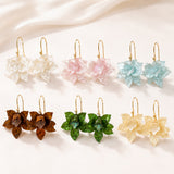 Acrylic Flower Peru Iron Smooth Glossy Dangle Stud Earrings Green White Gold 2.68 in E122 product image 2