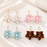 Acrylic Flower Peru Iron Smooth Glossy Dangle Stud Earrings Green White Gold 2.68 in E122 product image 3