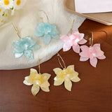 Acrylic Flower Peru Iron Smooth Glossy Dangle Stud Earrings Green White Gold 2.68 in E122 product image 6