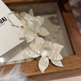 Acrylic Flower Peru Iron Smooth Glossy Dangle Stud Earrings Green White Gold 2.68 in E122 product image 7