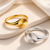 Stainless Steel Flat Round Size 6-10 Smooth Circular Radiating Lines Petals Ring Silver Gold R94 product image 2