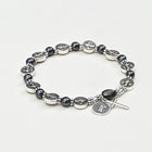 Hematite Flat Round Saint Benedict Cross Beaded Mens Womens Smooth Polished Adjustable Stretch Bracelet Silver Black T119
