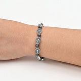 Hematite Flat Round Saint Benedict Cross Beaded Mens Womens Smooth Polished Adjustable Stretch Bracelet Silver Black T119