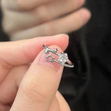 Rhinestone Star Crystal Womens Polished Flower Floral Adjustable Open Ring Silver R95 product image 2