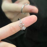Rhinestone Star Crystal Womens Polished Flower Floral Adjustable Open Ring Silver R95 product image 3