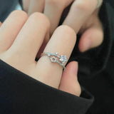 Rhinestone Star Crystal Womens Polished Flower Floral Adjustable Open Ring Silver R95 product image 4