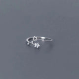 Rhinestone Star Crystal Womens Polished Flower Floral Adjustable Open Ring Silver R95 product image 6