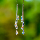 Glass Drop Teardrop AB Tassel Polished Dangle Earrings Clear Silver 3.15 in E123 product image 1